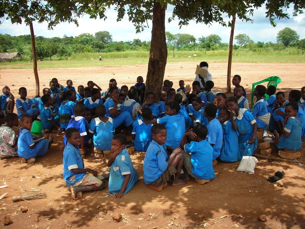 Kids learning under a tree in Malawi